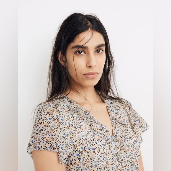 Madewell 100% Silk Ruffle-Neck Mini Dress - Picture 3 of 13